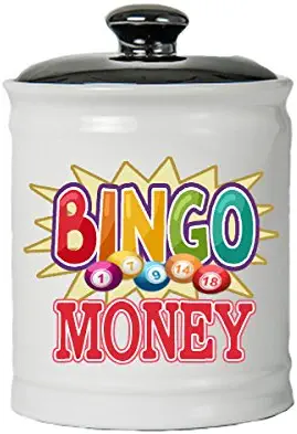 Cottage Creek Bingo Gifts Bingo Money Jar/Round Bingo Money Piggy Bank Bingo Chip Coin Bank Bingo Lover Gifts [White]