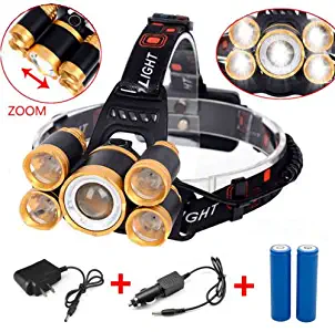 80000LM 5-LED Zoom LED Rechargeable 18650 Headlamp Head Light Torch Charger US