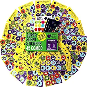 Purple Ladybug Novelty 45 Sheet Scratch and Sniff Stickers for Kids & Teachers Mega Variety Pack, with 15 Different Scratch N Sniff Intense Smells, Awesome Smelly Sticker & Reward Stickers Fun!