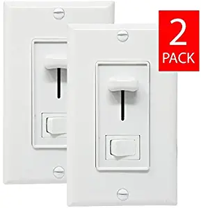 TEKLECTRIC - Slide Light Dimmer Switch for LED Lights, Incandescent, Halogen, or Dimmable CFL Lamps Compatible - Knob Dimming Light Switch includes Wallplate - White (2 Pack)