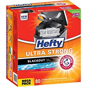 Hefty Ultra Strong Blackout Trash Bags (Clean Burst, Tall Kitchen Drawstring, 13 Gallon, 80 Count) (2 Pack(80 Count))
