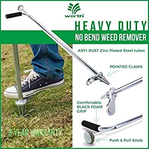 Worth Garden Stand-Up Weeder and Root Removal Tool - Ergonomic Weed Puller with A 33&rdquo; Tall Handle and Foot Pedal - Easy Weed Grabber Made from Rust-Resistant Steel - 3 Year Warranty