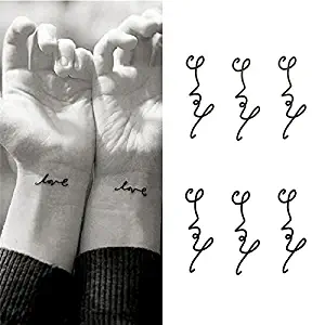 Oottati Small Cute Temporary Tattoo Wrist Handwriting Love (Set of 2)