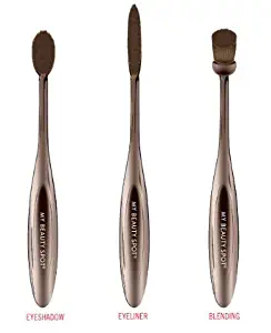 My Beauty Spot Color Rush Precision Eye Makeup Brush Set Toothbrush Shaped - With Metallic Bronze Handles - For Eye Shadow, Eyeliner, Eye Makeup Blending