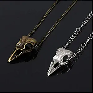 Cathercing Punk Stereo Metal Crow Skull Pendant Necklace Christmas Halloween Ornament Chain Vintage Charm Handmade Adjustable Jewelry Chic Unique Necklaces for Women Men（silver）