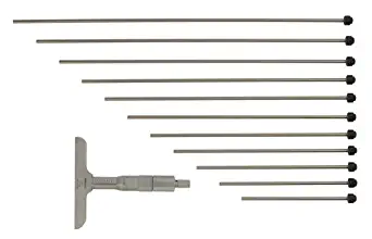 Mitutoyo 129-127 Depth Micrometer, 0 to 4" Measuring Range, 0.001" Resolution, 2.5" Base, 4 Interchangeable Rods