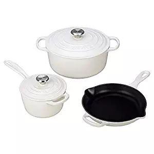 Le Creuset 5 Piece Signature Enameled Cast Iron Cookware Set, White