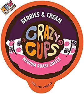 Crazy Cups Flavored Coffee for Keurig K-Cup Machines, Berries & Cream, Hot or Iced Drinks, 22 Single Serve, Recyclable Pods