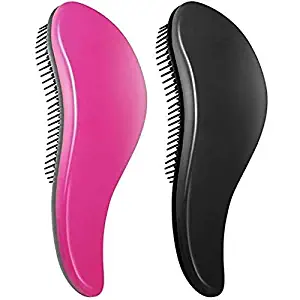 THETIS Homes 2-PACK Detangler Brush, Detangling Hair Comb, No Pain Tangle Free Brush for Adults and Kids - Pink & Black