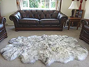 Genuine Sheepskin Rug White Gray Quarto Pelt Natural Fur - Sheepskin Rug Pad for Bedroom Living Room (Quarto/4ft x 6ft, White/Gray)