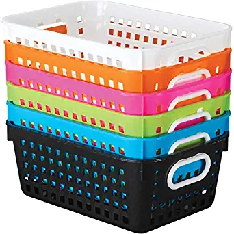 Really Good Stuff Plastic Storage Baskets for Classroom or Home Use – Stackable Mesh Plastic Baskets with Grip Handles – Bright Neon Colors – 11