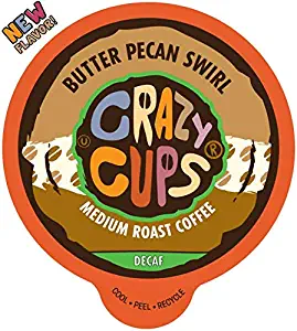 Crazy Cups Flavored Single-Serve Coffee for Keurig K-Cups Machines, Decaf Butter Pecan Swirl, 22 Pods per Box