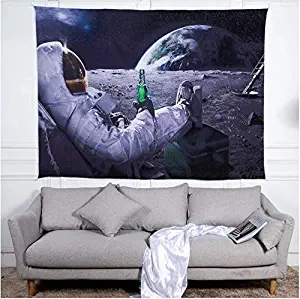 Tapestry Wall Hanging,Astronaut Drinking Beer On Moon,Indian Psychedelic Hippie Large Rectangular Print Fabric,Modern Home Art Wall Decoration For Living Room Bedroom (230x180 cm)