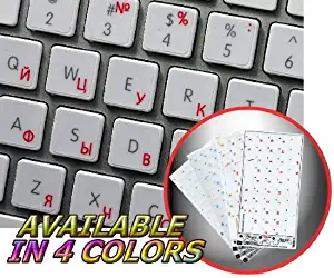 Russian Cyrillic Apple Keyboard Decals with Blue, RED, Orange OR White Lettering ON Transparent Background for Desktop, Laptop and Notebook (Red)