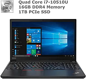 LA Lenovo ThinkPad E15 High Performance Business Laptop: Intel 10th Gen i7-10510U Quad-Core, 16GB RAM, 1TB NVMe SSD, 15.6" FHD 1920x1080 IPS Display, Fingerprint, Win 10 Pro, Black