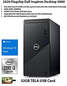 2020 Newest Flagship Dell Inspiron 3880 Desktop Computer 10th Gen Intel Hexa-Core i5-10400 up to 4.30 GHz 32GB RAM 1TB SSD with Mouse and Keyboard WiFi Win 10 Home | 32GB Tela USB Card