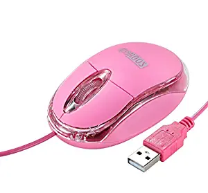 Mini Optical Wired Ergonomic Mouse LED Light Pink Computer Notebook Laptop Mice for Children and Lady by SOONGO